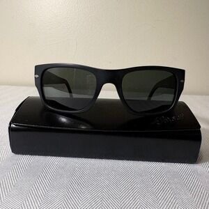 Persol 3021-S 900/58 Matte Black Polarized Sunglasses Hand Made Italy 53-20-140
